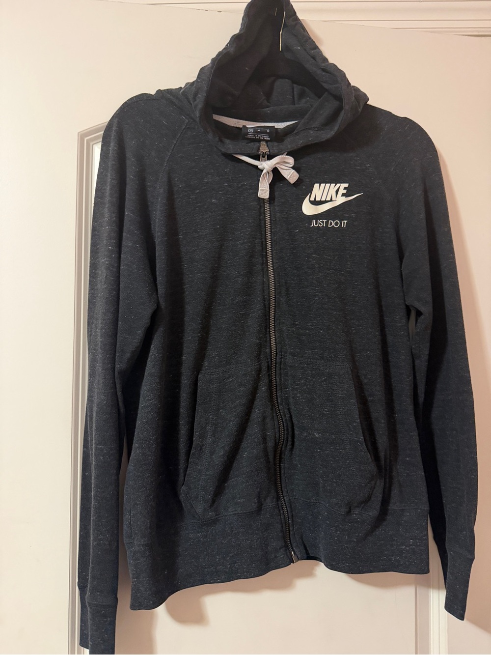 Nike Men’s Dark Gray Zip-Up Hoodie with White Logo